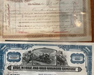 Vintage, Railroad Stock certificates, cancelled 