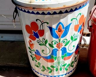 Large Toleware vintage metal trash can