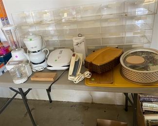 Misc kitchen ware AND also that vintage Plexiglass divided countertop display is not to be overlooked!