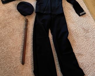 WWII Navy Sailor Crackerjack Uniform along with old photo of entire Navy crew and a bully stick