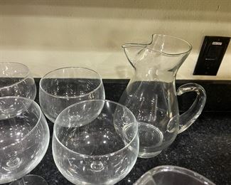 Lot Of Glassware Including Prescut Pitcher Other Pitchers 6 Glasses And Bowl