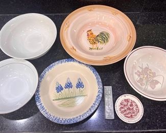 Lot Of Stoneware Ceramic Bowls And Owl Plate Card Holders