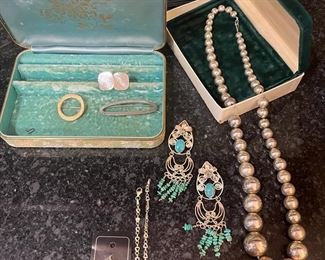 Silver Metal Bead Necklace Silver Turquoise Earrings Sterling Silver Bear Charm Charm Bracelet