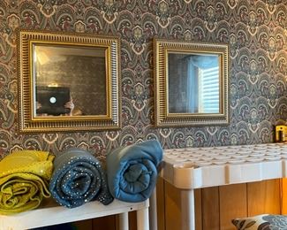 Mirrors in bedroom - lots of linens in this room