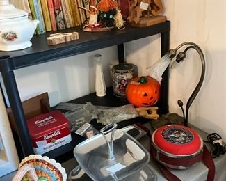 Books, lamp, serving dish, miscellaneous 