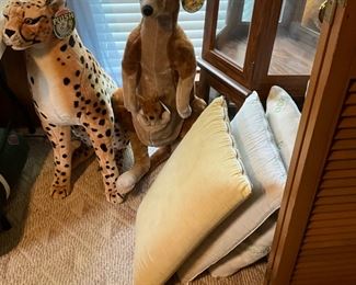 Plush cheetah & kangaroo; pillows
