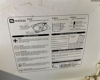 Maytag washer info on door