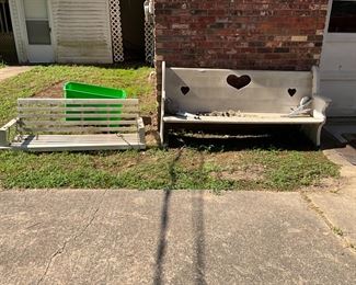 Beside the garage - Porch swing & bench