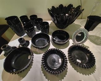 Indiana TIARA "Diamond Point" Cameo Black Glass