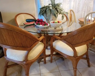 Vintage Rattan Dining Table with 4 Chairs