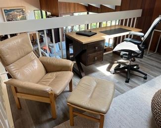 Swedish "G" Leather Recliner and Ottoman