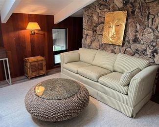 Sofa ~ Round  Woven Coffee Table with Glass Top