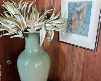 Large Celadon Vase with Florals