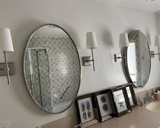 Pr. RH Oval Mirros and Wall Sconces