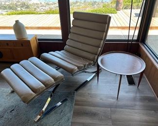 Dia Leather and Metal Lounge Chair with Ottoman