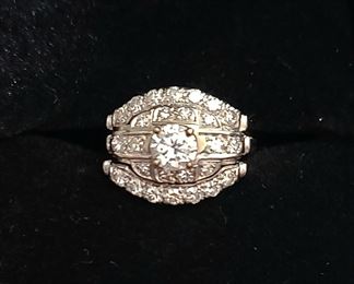 Vintage 14k white gold and Diamond wedding set