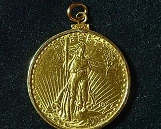 1927 Saint Gaudens Gold $20 Double Eagle in a 14k yellow gold frame