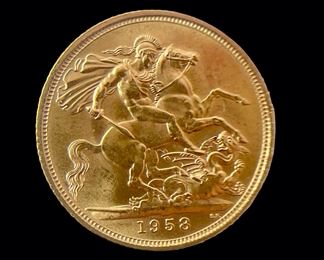 1958 Queen Elizabeth II 91.6% Gold Sovereign Coin 7.9 Grams
