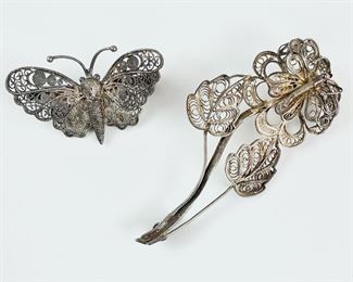 12 Grams Fine Silver Filigree Butterfly Flower Pin Brooches
