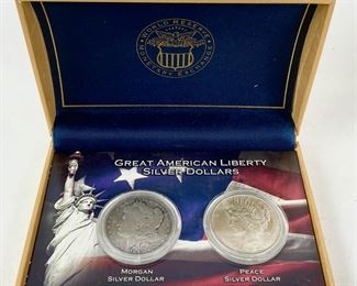1880-O U.S. Morgan 90% Silver Dollar & 1922 U.S. Peace Dollar 90% Silver Dollar Coin Set
