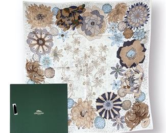 Longchamp Paris Flower Patterned 100% Silk Scarf W/ Box

