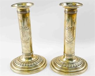 798 Grams Fine Antique Gorham Sterling Silver Monogramed Candlesticks
