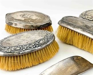Antique Sterling Silver Vanity Brushes With Tiffany & Co. Shoehorn
