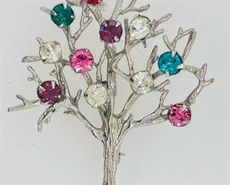 Fine Sterling Silver Gemstone Family Tree of Life Brooch
