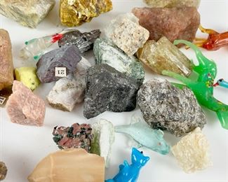 Fantastic Collection Of Small Mineral Rocks & Adorable Glass Animal Figurines
