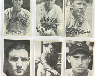 1930-1940s Baseball Trade Cards: Hal Trosky Cleveland Browns, Rolly Hemsley St. Louis Browns, Erwin Pete Fox Detroit Tigers, Schoolboy Rowe & Waite Hoyt
