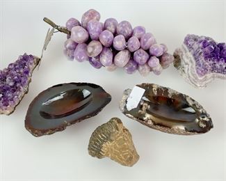 Wonderful Purple Amethyst Geode Crystals, Purple Agate Grapes, Ash Trays & Trilobite Fossil
