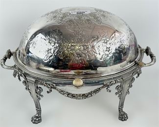 Antique Silver Plated Bun Server Roll Over Top Lions Paw Footed Legs
