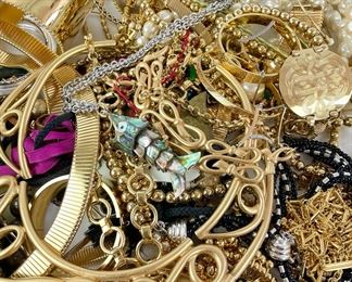 Collection Of Vintage Monet High Quality Costume Jewelry: Some Boucher, Mostly Monet, Faux Pearls, Etruscan Style Statement Pieces, Bangle Bracelets
