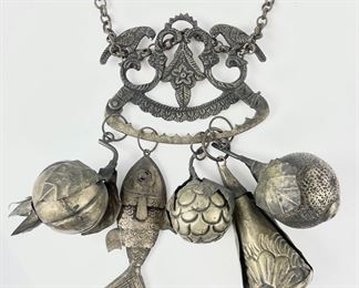 1950s Balangandan Afro Brazilian Amulet Tribal Silver Over Copper 32� Belt
