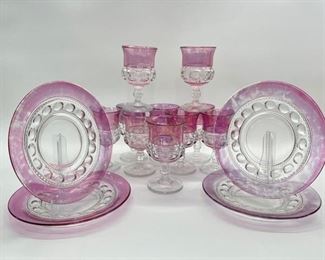 Indiana Glass Tiffin King's Crown Cranberry PLATES AND GOBLETS
