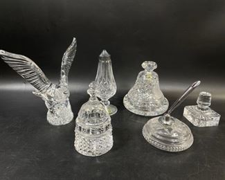 Waterford Crystal 1980s BELL EAGEL , SALT AND PEPPER SHAKER ; CAPITOL PAPER WEIGHT AND PEN HOLDER
