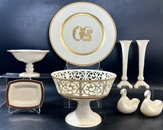 Lenox Pair Of Doves, Compote, Footed Dish, Small Tray, Vases, & Mikasa 50th Golden Anniversary 5533 Plate
