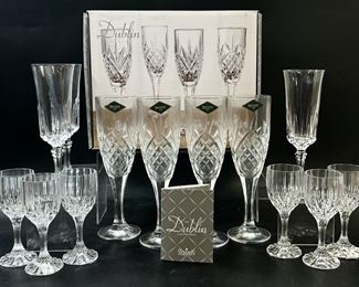 Set Of Four Shannon Crystal Flute Glasses With Box, Avignon Flute Glasses By Cristal D�Arques, and Mikasa Park Lane West Germany Crystal Glass Wine Goblet
