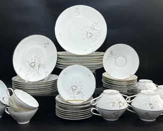Rosenthal Germany 3436 Peach Brown & Gray Rose Pattern China Dinner Plates, Salad Plates, Desert Plates, Saucers, Tea Cups, , and Soup Bowls
