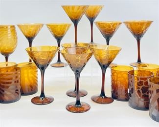 vintage AMber Wildlife Animal Print Martini, Wine, and Tumbler Glasses
