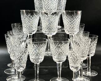 Waterford Crystal Set Of Eight Alana Water Goblets, Eight Small Alana Water Goblets, & Set Of Two Alana Small Wine Glasses
