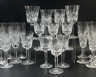 Lenox USA Charleston Crystal Goblets & Flute Glasses; Set Of Six Diamond Pattern Unmarked Glasses
