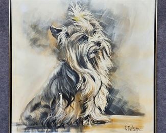 R. Delongpre Portrait of Special Dog Yorkie Painting Framed
