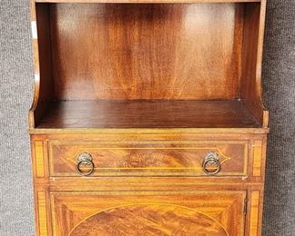 20th C William A Berkey Furniture Co Small Inlaid Bookcase Brass Lion Head pulls with Key
