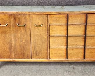 Mid Century Modern MCM Credenza Marble Top - Marble has crack in it
