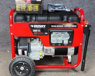 Husky 5000 Watts Portable Generator Model 030436 6250 Starting Watts Serial #1017422566 with Extension Cord & Spark Plugs
