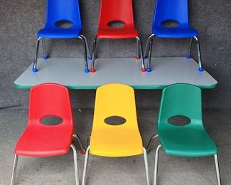 6 Childrens Mid Century Modern Chairs with Mid Century Work Table

