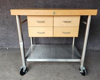 John Boos & Co Cucina American Stainless Steel & Wood Rolling Table Butcher Block Style
