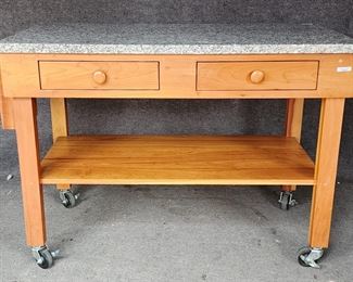 Fantastic High Quality Hardwood Granite Top Kitchen Island Work Table on With Attached knifeblock and hanging rack Wheels 2 Drawers
