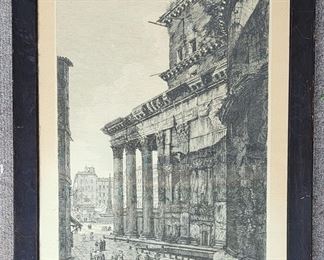 Antique Large Veduta Di Fianco de Panteon preso nel Vicolo del Grottino Rome Lithograph
